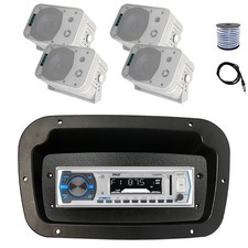 Pyle Marine Radio, Spa Bezel,Adapter, Antenna,Wire, 4x 5.25" 400W White Speaker