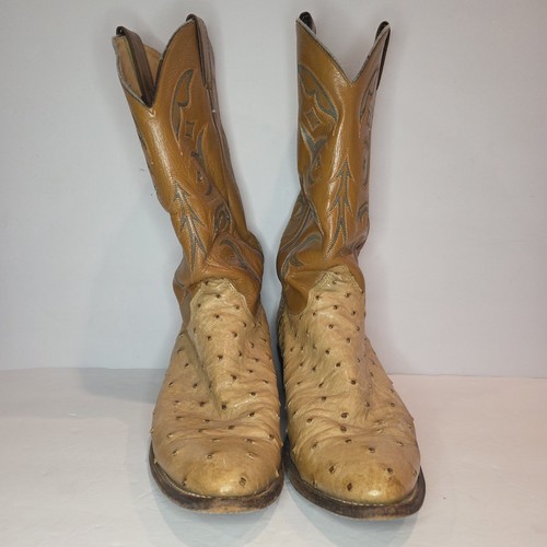 Vtg Justin Cowboy Boots Mens Size 10.5 EE Style 8931 Full Quill Ostrich Leather - Picture 7 of 16