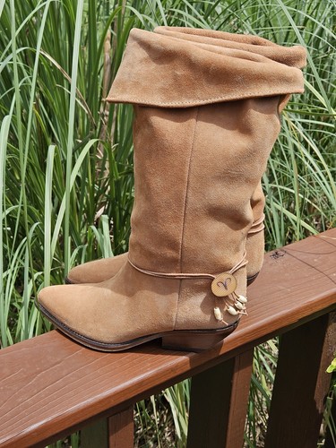 Zodiac Women's Suede Leather Knee High Slouch Boots Made in Spain Tan US 8 M - Picture 19 of 20