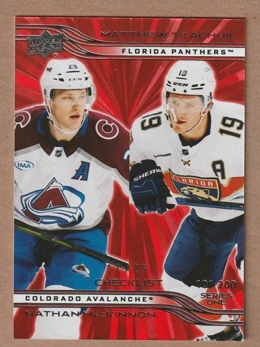 2025-26 Upper Deck Series 1   MacKINNON / TKACHUK Checklist Red Outburst 11/25