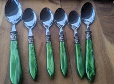 6 Cambridge SPOONS Cameo Marble Green Handle  Flatware 