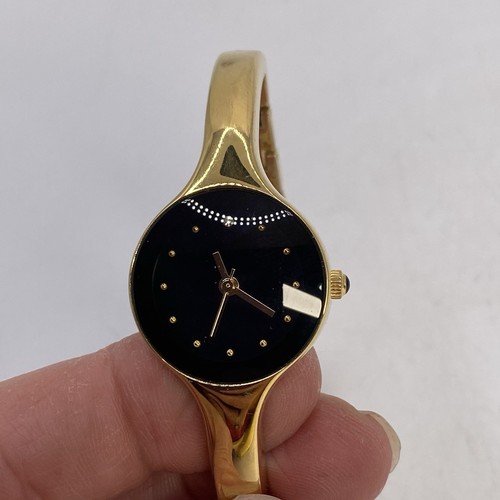 Reloj pulsera vintage con detalles de diamantes para dama caja negra tono dorado  - Imagen 1 de 7