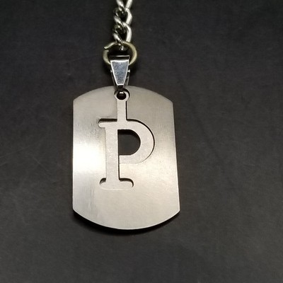 Personalized Letter P Keychain Metal Dog Tag Style with Cutout Charm