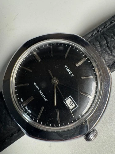 Timex Vintage 1977 Black Marlin 38MM Hexagon Case Runs Good
