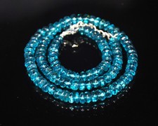 925 Silver AAA Blue Topaz Smooth Topaz Beads, Rondelle Topaz Beaded Necklace