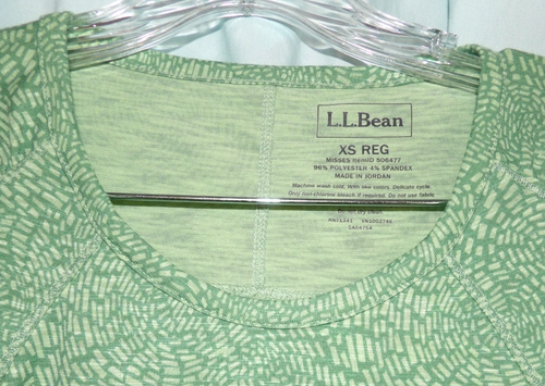 L.L. Bean Green Geometric Round Neck Cap Sleeve Knit Tee Size XS Reg - Picture 2 of 4