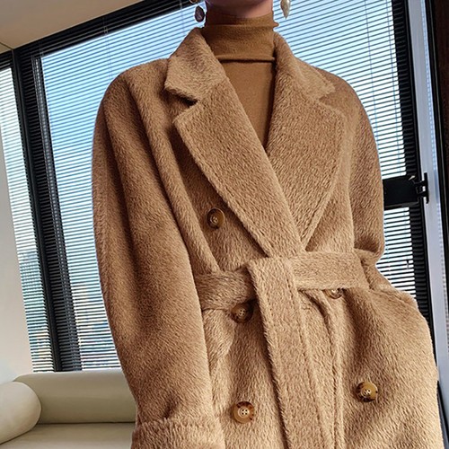 Luxury Cashmere Coat Women Medium Long 100% Suli Alpaca Wool, Winter Woolen Coat - Picture 25 of 35