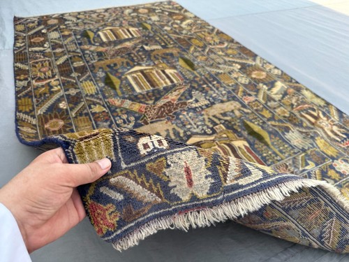 Tappeto antico pittorico 4x7 | tappeto tribale lana pile basso invecchiato | tappeto raro - Foto 9 di 10