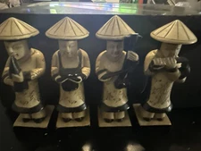 Antique Japanese Street Musicians Stone Sculpture Hand Carved