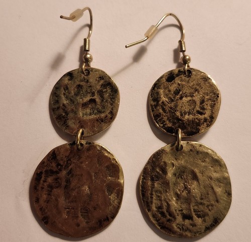 Goldtone 12 Ga. Dangle Earrings 2.5 " - Picture 3 of 4