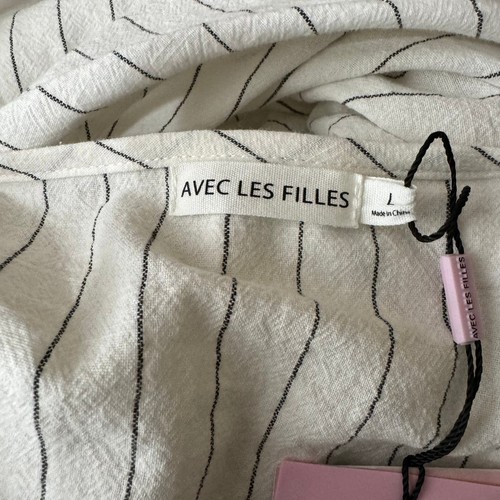 AVEC LES FILLES Stripe V-Neck Smocked Cropped Top Size L NWT $79 - Picture 5 of 8
