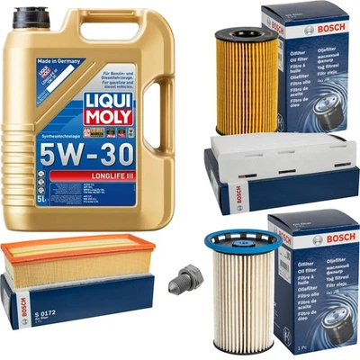 BOSCH, LIQUI MOLY BOSCH Inspektionspaket 5 L Liqui Moly Longlife 3 5W-30 für VW Passat Variant