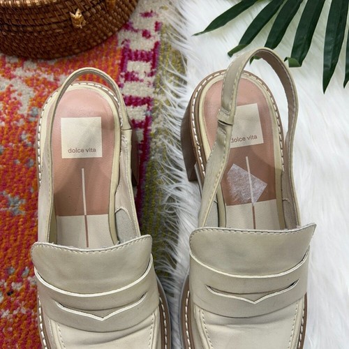 Dolce Vita Neutral Chunky Sling Back Heeled Hattie Loafers in Ivory Stella 7.5 - 第 6/10 張圖片