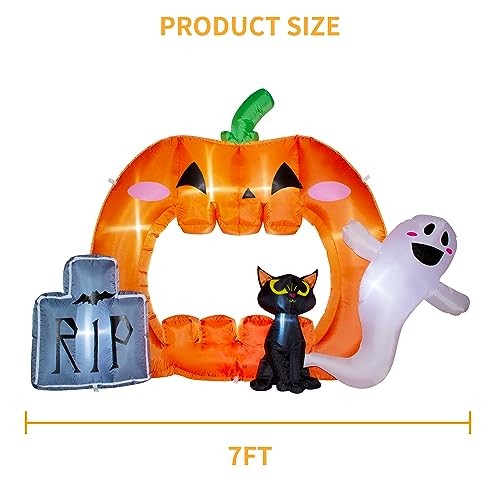 7 Fuß Halloween Aufblasbarer Kürbis Foto 7 Fuß Kürbis Fotorahmen mit schwarzer Katze - Bild 5 von 7