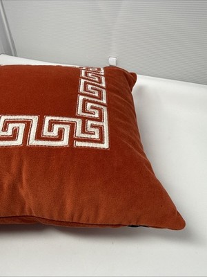 Elements By Erin Gates Velvet Pillow ~ Orange & White ~ Grecian MCM 12 X 24 