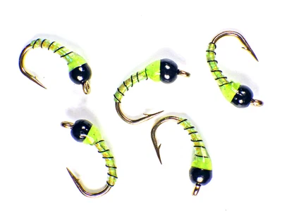 GUIDE FLIES Zebra Midge Tungsten Nymphs Chartreuse - Premium Trout Fly Fishing Flies