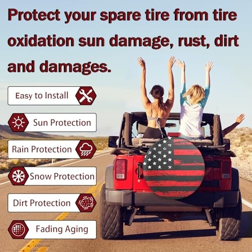 Spare Tire Cover for RV Trailer,Black Red American Flag Waterproof PVC 15 inch - Bild 6 von 7