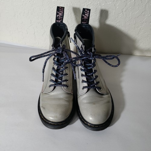 Dr Martens Boots Girls 2;Silver Sparkle Rays 1460J Combat Boots Unicorn Glitter - Picture 2 of 10