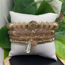 4 PC Layered Bead 7  Plus Stretch Charm Bracelet Set New Free Ship B8075