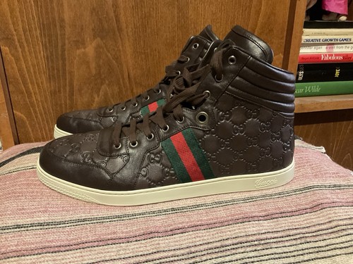 Gucci Men’s Guccisima High Top “Web Stripe” Brown Trainer UK 14.5 US 15.5