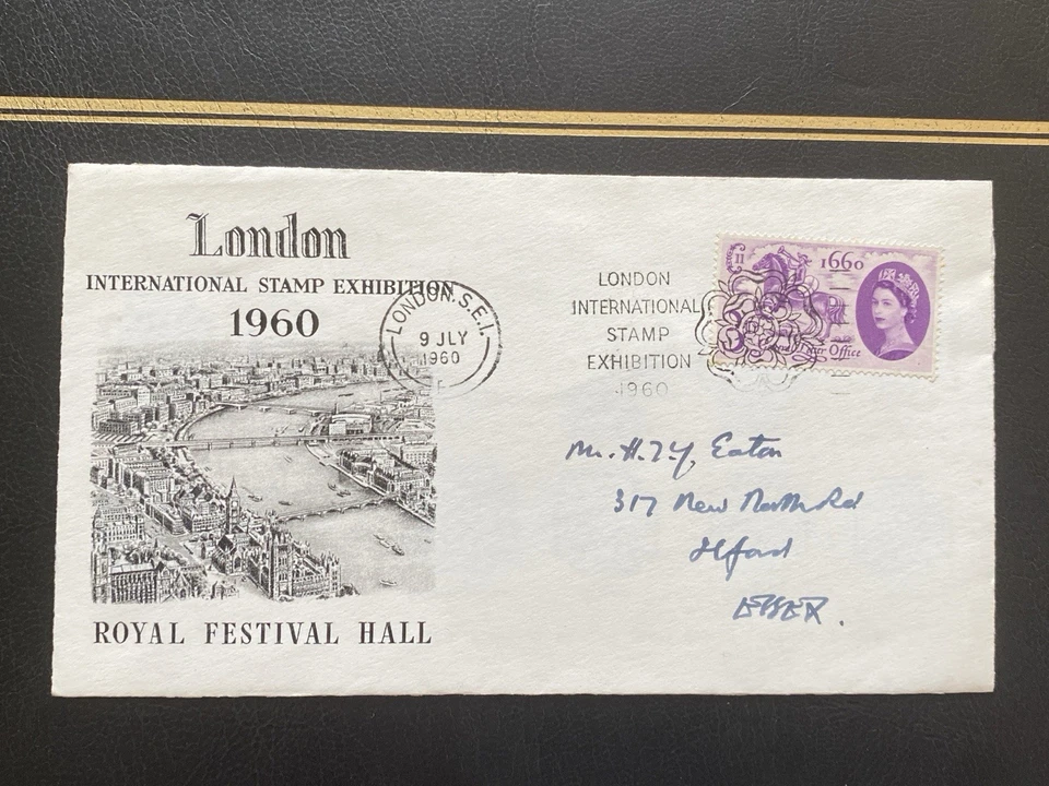 GB London International Stamp Exhibition 1960 cubiertas x2 con eslogan cancelaciones e ins. Foto 2 de 4