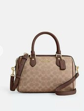 NWT Coach Rowan Satchel Bag In Signature Canvas Gold Tan Brown CV961