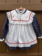 Vintage Bryan Toddler Girl Dress 3T Heirloom Prairie Pinafore Eyelet Lace Floral