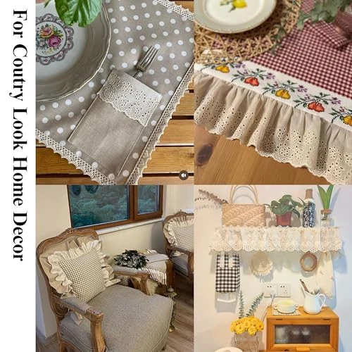 Bordado Ojales Encaje Bordado Vintage Beige Algodón Encaje Ribete para Foto 4 de 4