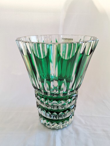 Saint-Louis Grand Vase Kristall- Grün IN Einwandfreier Zustand wie Neu - Foto 11 di 12