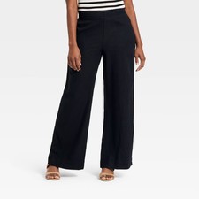 Women Linen Wide Leg Pull-On Pants - A New Day