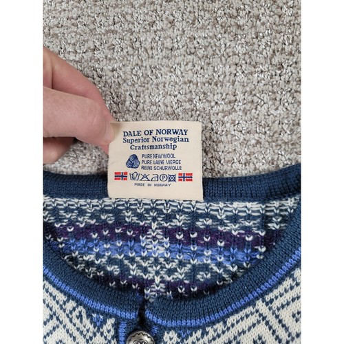 Dale of Norway Casual Wool Cardigan Sweater Nordic Knit Blue White Womens L - Picture 6 of 11