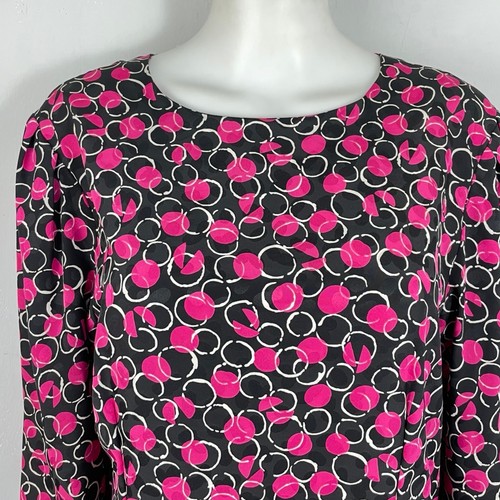 Vintage Polka Dot Dress Size Medium 1980s Embossed Satin Black Pink Sheath - Picture 3 of 10