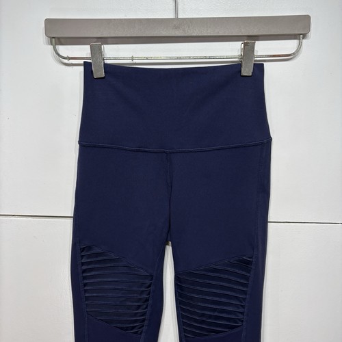 Alo Yoga Moto Leggings Navy Blue Ribbed Mesh Sculpted High Rise Size XS Women’s - Picture 3 of 9
