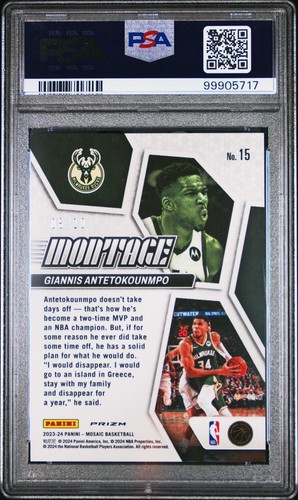 2023-24 Panini Mosaic Giannis Antetokounmpo Montage Gold Prizm /10 PSA 10 Bucks - Picture 2 of 3