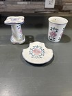 Vtg Porcelain Soap Dish Toothbrush Holder Tumber Bathroom Set