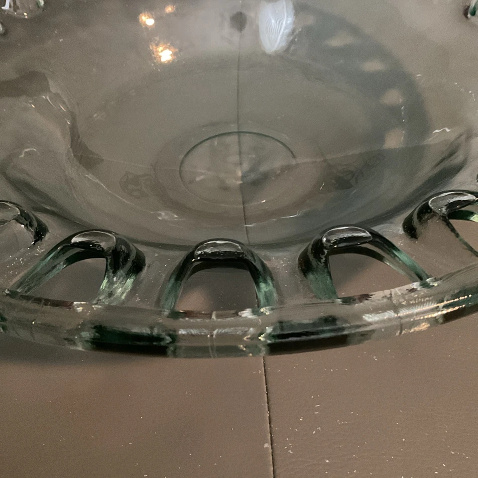 Tigela decorativa vintage grande de vidro reciclado arte verde espanhola 16"" - Imagem 2 de 4