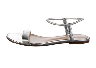 Gianvito Rossi Jaime 05 Silver Metallic Leather Ankle Strap Flat Sandals Size 41
