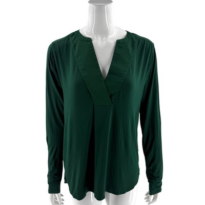 #ad #ad White House Black Market Womens Top Size Medium Green V Neck Satin Trim $15.00