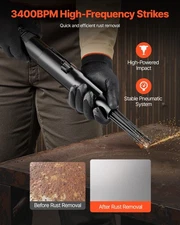 New Air Needle Scaler, 3400BPM Pneumatic Scaler for Rust Paint Removal - with