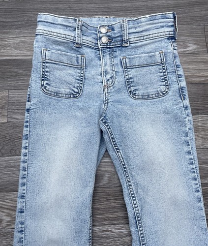 H&M Flared Jeans Girls Size 8 Blue Denim Adjustable Waist Stretch - Picture 2 of 9