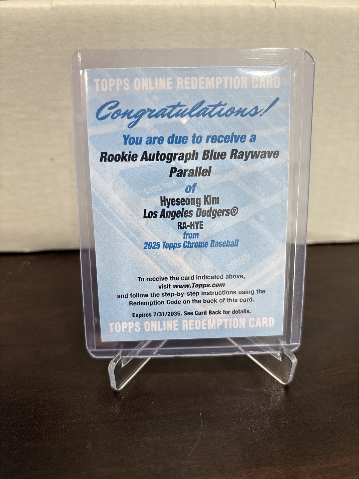 2025 Topps Chrome Hyeseong Kim Rookie Autograph Blue Raywave /150 Redemption LA
