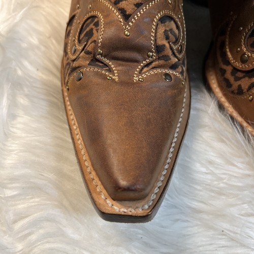 Leoparden-Inlay Damenstiefel 8,5 9 B JB Dillon Nieten braun schwarz UVP 329 $. Selten! - Bild 8 von 14