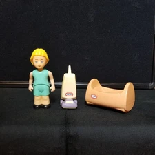 Vintage Little Tikes Dollhouse 3 Lot Vacuum Cradle Mother Mom doll