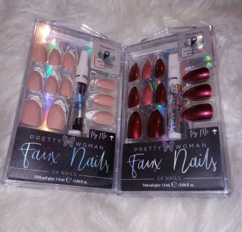 48 Uñas 2 Pegamentos Borgoña Punta Francesa Juego de 2 Uñas Bonitas Mujer Imitación 24 Cada una - Imagen 2 de 10
