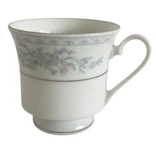 Somerset NL Excel Coffee Tea 3" Footed Cup Blue Flower Ribbon Band Platinum Trim