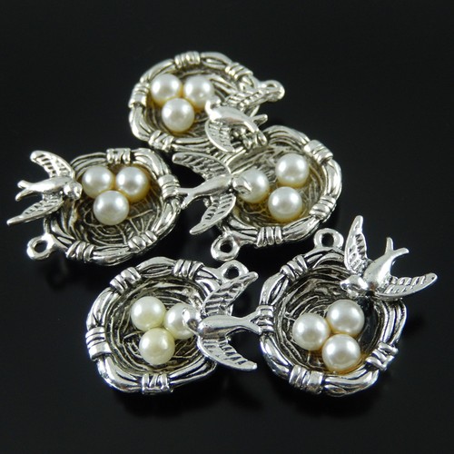 10 Stck. Vintage Silber Vogelnest Anhänger Charm Legierung Handwerk für Schmuck 24*23*6mm - Bild 5 von 6