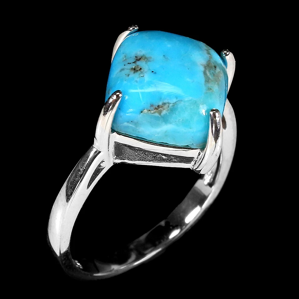 Anillo de plata de ley 925 cojín azul turquesa 10 mm piedras preciosas joyería Foto 2 de 4