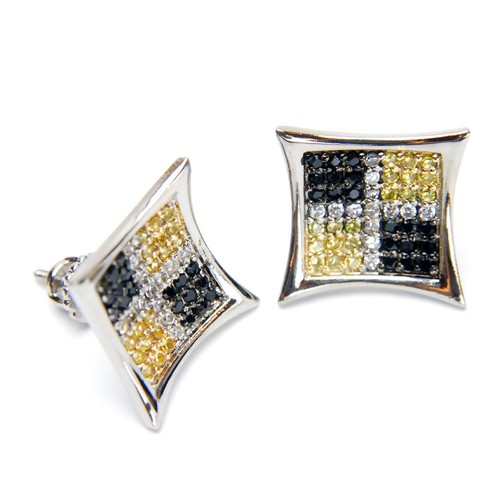 Hip Hop Men's Iced Out CZ Square Cluster 14 mm Stud Earrings 919 - Picture 22 of 22