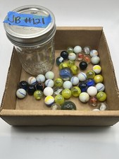Jar of Mixed Glass Marbles Players 2 Shooters Cat Eyed and Solids