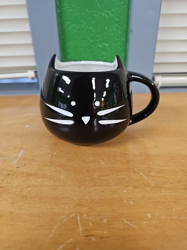 Schwarze Katze Kopf geprägt weiß Schnurrhaare Halloween Keramik Kaffee Tee Becher ~ 3,25" - Bild 2 von 7